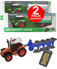 Farm Tractor Trailer and Plough Toy Set for Children
