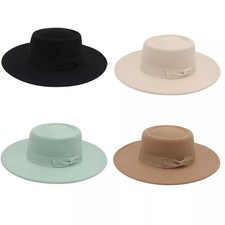Women Ladies Elegant Bow Fedora Wide Brim Felt Panama Retro Travel Derby Top NEW