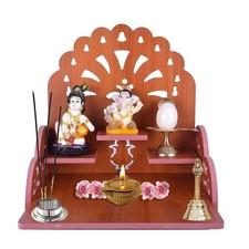 Handmade Wooden Temple Home Temple Puja Mandir Wall Hanging 28 x 28 cm