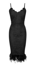 Black Feather Hem Bodycon Midi