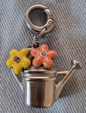 Fossil Bracelet Charm Watering Can with enamel flowers, on steel
