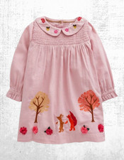 Ex Mini Boden Girl’s Long Sleeve Smocked Yoke Dress In French Pink Woodland