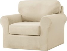 Chair Cover Separate Seat Cushions & Backrests Stretch Velvet Cream Armchair