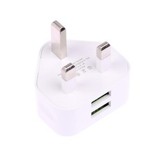 UK 3 Pin Dual USB Plug Adapter