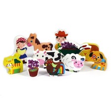 Wooden Farm Figures Set - 11PC