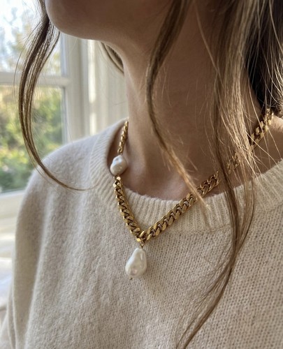 Baroque pearl gold chain - pearl,