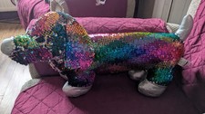 Rainbow Sequin Dachshund Reversible Silver Dog 20" Plush