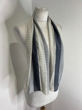 Celine branded logo pattern print silk scarf neck tie VGC grey neutral striped