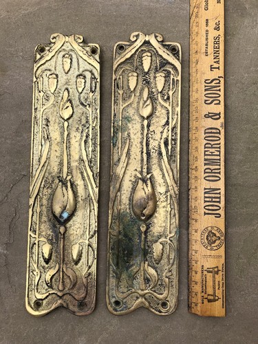 Pair art nouveau brass door - of,