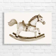 Whimsical Wooden Rocking Horse Sepia Canvas Print Large Picture Wall Art
