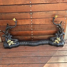 Superb Antique Cast Iron Victoria Extendable Fire Fender w. Brass Embelishments