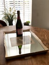 Large Rectangular Mirror Tray -  French Style Beige Wood + Floral Daisy Image