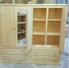 HANDMADE ASHBY SOLID PINE READY TO STAIN (ITW) 4 DRAWER/DOOR QUADS WARDROBE SHLV