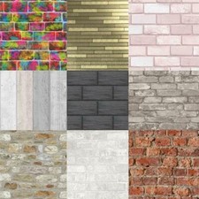 BRICK SLATE STONE EFFECT WALLPAPER - RUSTIC RED WHITEWASHED GREY BLACK & MORE