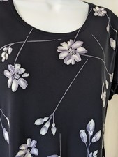 Dress Amaranto Size 16 Black Midi Dress Front Scoop Neck Short Sleeves Hem Slits