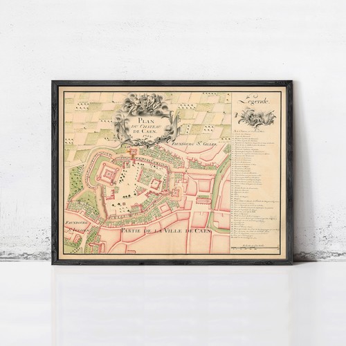 Old map caen france - of,