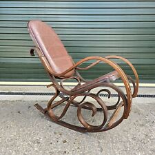 Vintage Luigi Crassevig Plywood Bentwood Patchwork Leather Rocking Chair 1970's