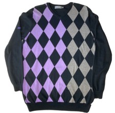 PING Mens Argyle Diamond Knitted Golf Sweater Jumper Lilac & Grey Size Small/Med