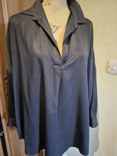 French Connection Rhodes Pop-Over Oversized Navy  Shirt Blouse Size Large