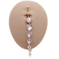Belly Bars Button Piercing Bar Dangle Navel Body Jewellery Gem Ring Gold Gift