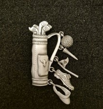 Vintage JJ Jonette Golf Bag & Clubs Brooch Pin Silver Plated Jewellery