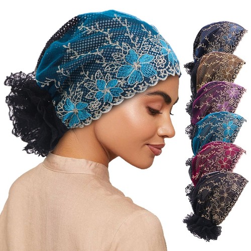 Womens black lace turban - black,