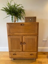 Ercol Windsor vintage solid elm drinks cabinet/bureau in exceptional condition