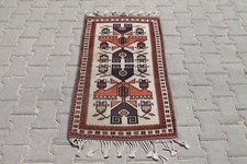 2x3 ft Turkish Bohemian Oushak Rug Brown Orange Vintage Tribal Decor for Hallway