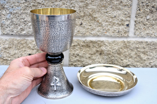 Hammered silver chalice with - silver,