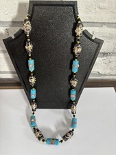 VINTAGE TURQUOISE- BLACK WEDDING CAKE NECKLACE ( Murano Venetian beads).