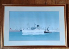 Original Vintage Watercolour By Fred Johnson  of S A Oranje & Tug  South African