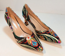 Ladies Black Floral Embroidered Pointed Toe Heels Shoes UK 6.5
