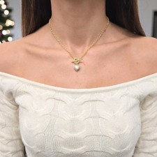 Ladies Gold T/O Heart Necklace
