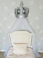 White Tulle Canopy Nursery Cot Child’s Bed Decor Swan