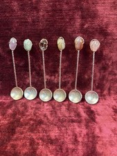 A Fine Set Of 6 Brazilian Silver & Semi Precious Stone Coin Spoons.