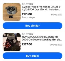 HONDA CG125 190 BIGBORE KIT 2000 On Elec Start Eng 13mm piston PIN & Vm26 Carb