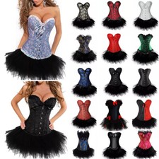 Sexy Burlesque Bustier Can Tutu Fancy Dress Costume Corset Outfit Black&Red UK