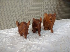 Vintage Wood Elephants Small Hand Carved Wooden Animal Family Sculpture Figurine
