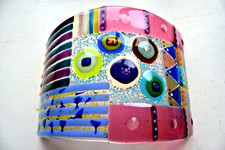 Modernist English studio glass ornamental curved panel, fab colourful abstract