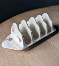 Vintage Royal Winton Grimwades Toast Rack White Floral Roses Lustre Four Slice 
