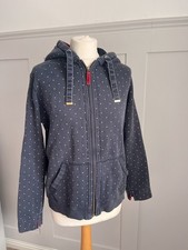 Joules Blue & White Polka Dot Cotton Blend Zip Up Hoodie Jumper UK 14