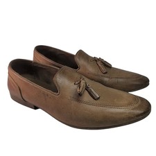 Kurt Geiger Tassel Loafers Mens UK11 Slip On Tan Leather Fontain Brown