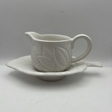 Small Vintage P&K Sauce/Milk/Cream Jug and Stand-White-Leaf Pattern
