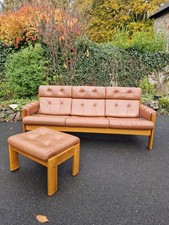 Ekornes Stressless 3 seater sofa matching foot stool Vintage Mid Century leather