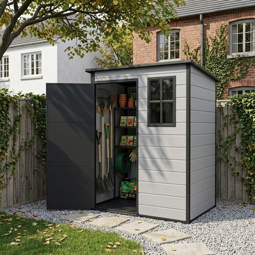 Lean plastic garden - garden, shed