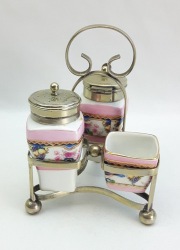 Antique piece cruet set with - 3,