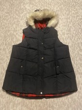 Ladies YOURS Padded Body Warmer, Black, Faux Fur Hood, Tartan Lining, Size 20