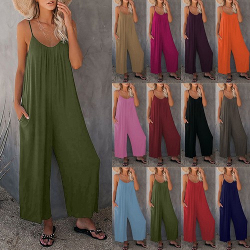 Women strappy loose jumpsuit - strappy,