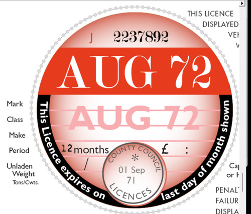 August 1972 replica tax disc - 1972,