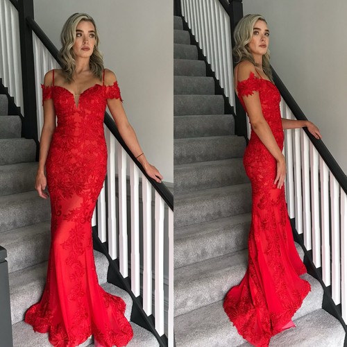 Red lace off the shoulder - lace,